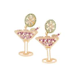 HIJONES Frauen Kreative Champagner-Ohrringe aus Weinglas aus Perlen Perlen Tropfen Charmante Cocktail Hübsche Ohrringe Für Frauen Lila von HIJONES