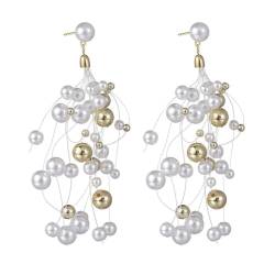 HIJONES Frauen Leichte Luxuriöse Perlen-Ohrringe aus Rostfreier Stahl Übertriebener Quasten-Ohrring-Schmuck Silber von HIJONES