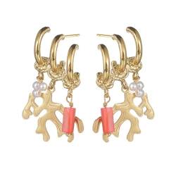 HIJONES Frauen Leichte Luxus Korallen Ohrringe aus Rostfreier Stahl 3 Lagen Quaste Tropfen Ohrring-Schmuck Gold von HIJONES