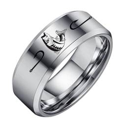 HIJONES Frauen Männer Einfacher Fischhaken 8Mm Breiter Ring aus Rostfreier Stahl Hochglanzpolierte Ringe Mit Komfortpassung Silber Größe 70 (22.3) von HIJONES