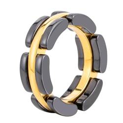 HIJONES Frauen Punk Geometrischer 7.4MM Schwarzer Ring aus Keramik Verlobung Ehering Gold Größe 62 (19.7) von HIJONES