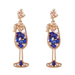 HIJONES Frauen Vintage Champagner Weinglas Ohrringe aus Perlen Perlen Tropfen Charmante Cocktail Hübsche Ohrringe Für Frau Blau von HIJONES