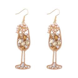 HIJONES Frauen Vintage Champagner Weinglas Ohrringe aus Perlen Perlen Tropfen Charmante Cocktail Hübsche Ohrringe Für Frau Gold 2 von HIJONES