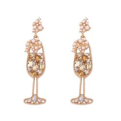 HIJONES Frauen Vintage Champagner Weinglas Ohrringe aus Perlen Perlen Tropfen Charmante Cocktail Hübsche Ohrringe Für Frau Gold von HIJONES