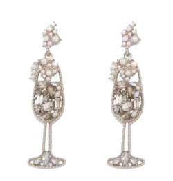 HIJONES Frauen Vintage Champagner Weinglas Ohrringe aus Perlen Perlen Tropfen Charmante Cocktail Hübsche Ohrringe Für Frau Silber von HIJONES