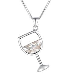 HIJONES Frauen Weinglas-Anhänger-Halskette aus Sliding Charm Halsband Weinliebhaberinnen Für Frauen Silber von HIJONES