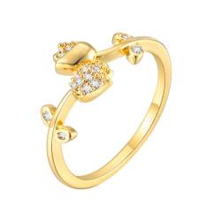 HIJONES Frauen Zierliche Tulpe Dünn Micro Pave Cz Ring aus Offener Ring Verlobungsring Ehering Gold Einstellbar von HIJONES