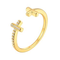 HIJONES Für Frauen Zierliches Kreuz Dünner Micro Pave Cz Ring aus Offener Ring Verlobungsring Ehering Gold Einstellbar von HIJONES