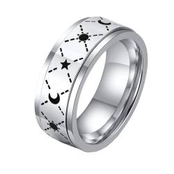 HIJONES Für Männer Einfacher Sonne-Mond-Stern Drehbarer Ring aus Rostfreier Stahl 8Mm Stressabbau Und Angstschmuck Silber Größe 57 (18.1) von HIJONES