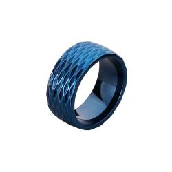 HIJONES Herren 10mm Unregelmäßiger Rautenschliff Glänzend Ring Edelstahl Vintage Band Ringe Schmuck Blau Größe 62 (19.7) von HIJONES