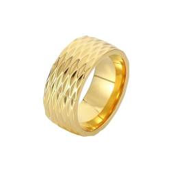 HIJONES Herren 10mm Unregelmäßiger Rautenschliff Glänzend Ring Edelstahl Vintage Band Ringe Schmuck Gold Größe 60 (19.1) von HIJONES