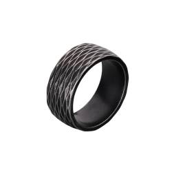 HIJONES Herren 10mm Unregelmäßiger Rautenschliff Glänzend Ring Edelstahl Vintage Band Ringe Schmuck Schwarz Größe 60 (19.1) von HIJONES