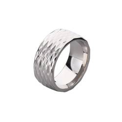 HIJONES Herren 10mm Unregelmäßiger Rautenschliff Glänzend Ring Edelstahl Vintage Band Ringe Schmuck Silber Größe 65 (20.7) von HIJONES