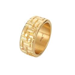 HIJONES Herren 10mm Unregelmäßiger Rechteck Ring Edelstahl Vintage Band Ringe Schmuck Gold Größe 62 (19.7) von HIJONES