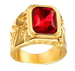 HIJONES Herren 15.5MM Roter Strass CZ Ringe aus EdelstahlRot-Edelstein Größe 57 (18.1) von HIJONES