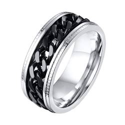 HIJONES Herren 8MM Biker Kette Spinner Ring aus Edelstahl Gerillte Kanten Silber Schwarz Größe 60 von HIJONES