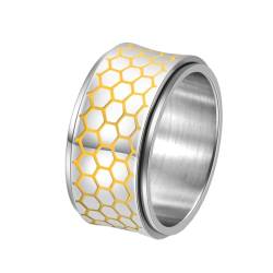 HIJONES Herren Bienenstock Drehbarer Ring aus Rostfreier Stahl 12Mm Leuchtendes Stressabbau-Angst-Schmuckstück Silber Größe 54 (17.2) von HIJONES