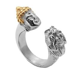 HIJONES Herren Buddha Pixi Offener Ring aus Edelstahl Ehering Ring Jahrestag Geburtstag Schmuck Geschenk Silber Gold Größe 65 (20.7) von HIJONES