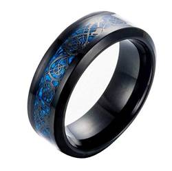 HIJONES Herren Celtic Dragon Blue Kohlefaser Schwarz Edelstahl Ring Ehering 8MM Größe 65 von HIJONES
