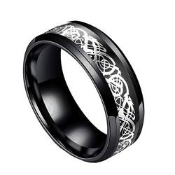 HIJONES Herren Celtic Silber Dragon Edelstahlring Schwarz Ehering 8mm Größe 54 von HIJONES