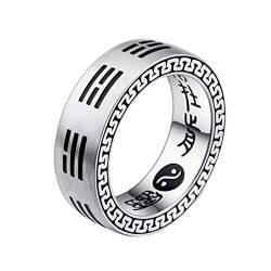 HIJONES Herren Chinesisch Religiös Taoismus Yin-Yang Bagua Ring aus Edelstahl Jahrgang Graviert Silber Größe 60 von HIJONES