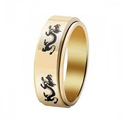 HIJONES Herren Chinesischer Sternzeichen-Drachen-Emaille-Ring aus Rostfreier Stahl Angst Entlastet Strees Ring Gold Größe 68 (21.6) von HIJONES