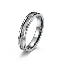 HIJONES Herren Damen 4mm Wolfram Ehering Ring mit Imitiertem Meteorit Abgeschrägter Kante Silber Größe 52 von HIJONES