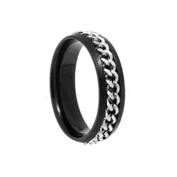 HIJONES Herren Damen 6mm Drehbare Kette Ring Edelstahl Multicolor Aussage Ring Band Fingerschmuck Schwarz Silber Größe 65 (20.7) von HIJONES