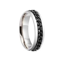 HIJONES Herren Damen 6mm Drehbare Kette Ring Edelstahl Multicolor Aussage Ring Band Fingerschmuck Silber Schwarz Größe 52 (16.6) von HIJONES