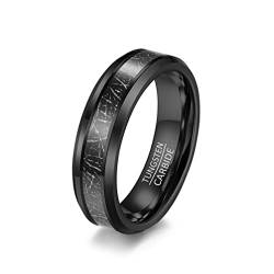 HIJONES Herren Damen 6mm Wolfram Ehering Ring mit Imitiertem Meteorit Abgeschrägter Kante Schwarz Größe 62 von HIJONES