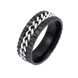 HIJONES Herren Damen 8mm Rotierende Kette Ring Edelstahl Multicolor Anweisung Ring Band Fingerschmuck Schwarz Silber Größe 62 (19.7) von HIJONES