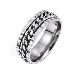 HIJONES Herren Damen 8mm Rotierende Kette Ring Edelstahl Multicolor Anweisung Ring Band Fingerschmuck Silber Größe 57 (18.1) von HIJONES