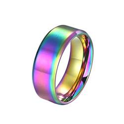 HIJONES Herren Damen Edelstahl Regenbogen Gebürsteter Ring 8mm Breit Klassisch Schlicht Schlicht Ehering Matt Finish Größe 72 von HIJONES