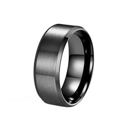 HIJONES Herren Damen Edelstahl Schwarz Gebürsteter Ring 8mm Breit Klassisch Schlicht Schlicht Ehering Matt Finish Größe 68 von HIJONES