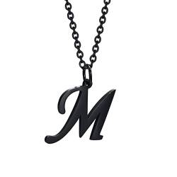 HIJONES Herren Damen Initiale Halskette Edelstahl A Bis Z Großbuchstaben Monogramm Anhänger Charm mit Kette Schwarz M von HIJONES