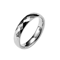 HIJONES Herren Damen Wolframkarbid Ring Ehering Multi Facetten Komfort Passform 4MM Silber Größe 68 von HIJONES