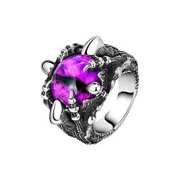 HIJONES Herren Drachenklaue Ring mit Bösen Augen aus Edelstahl Vintage Gothic Biker Edelstein Lila Stein Größe 70 von HIJONES