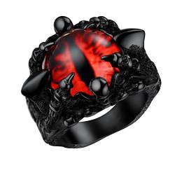 HIJONES Herren Drachenklaue Ring mit Bösen Augen aus Edelstahl Vintage Gothic Biker Edelstein Schwarz Roter Stein Größe 60 von HIJONES