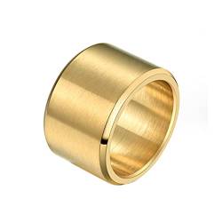 HIJONES Herren Edelstahl 15mm breit schlicht Statement Ehering großer Ring matt gebürstet Hip Hop Gold Größe 54 von HIJONES