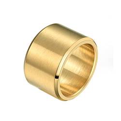 HIJONES Herren Edelstahl 15mm breit schlicht Statement Ehering großer Ring matt gebürstet Hip Hop Gold Größe 62 von HIJONES