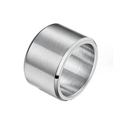 HIJONES Herren Edelstahl 15mm breit schlicht Statement Ehering großer Ring matt gebürstet Hip Hop Silber Größe 54 von HIJONES