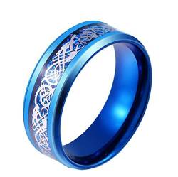 HIJONES Herren Edelstahl Blau Celtic Dragon Ring Mit Kohlefaser Inlay Ehering 8MM Größe 70 von HIJONES