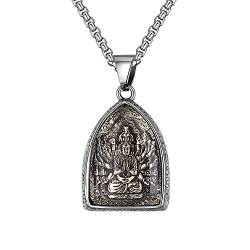 HIJONES Herren Edelstahl Buddha Anhänger Halskette Avalokiteshvara Bodhisattva Amulett Schutzpatron Schmuck mit Kette Thousand Hands Guan Yin von HIJONES