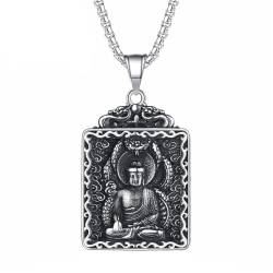 HIJONES Herren Edelstahl Chinesisches Tierkreiszeichen Buddha Anhänger Halskette Buddhistisches Amulett Schutzpatron Schmuck mit Kette Amitabha von HIJONES