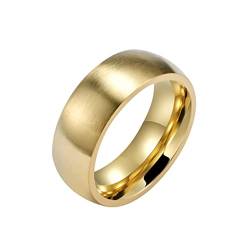 HIJONES Herren Edelstahl Gebürstet Matte Dome Ring 8MM Ehering Komfort Fit Gold Größe 54 von HIJONES