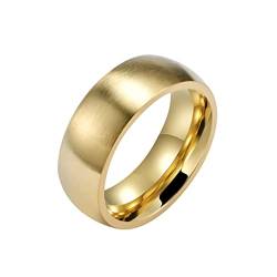 HIJONES Herren Edelstahl Gebürstet Matte Dome Ring 8MM Ehering Komfort Fit Gold Größe 57 von HIJONES