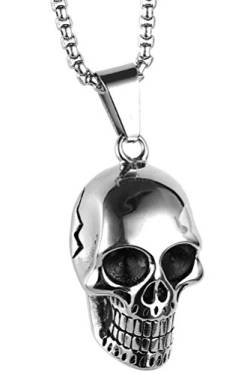 HIJONES Herren Edelstahl Gothic Biker Silber Ton Schädel Charm Anhänger Halskette Punk von HIJONES