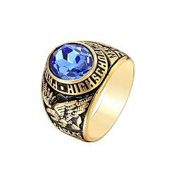 HIJONES Herren Edelstahl High School Class Ring mit fliegendem Adler Blauer Edelstein Größe 62 von HIJONES