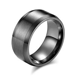 HIJONES Herren Edelstahl Schwarz Gebürsteter Ring 10mm Breit Klassisch Schlicht Schlicht Ehering Matt Finish Größe 57 von HIJONES