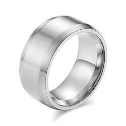 HIJONES Herren Edelstahl Silber Gebürsteter Ring 10mm Breit Klassisch Schlicht Schlicht Ehering Matt Finish Größe 54 von HIJONES